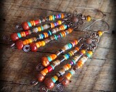 Jasper, Glass and Copper Flower Beaded Earrings