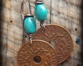 Old Dutch East Indies Coins and Turquoise Beaded Earrings
