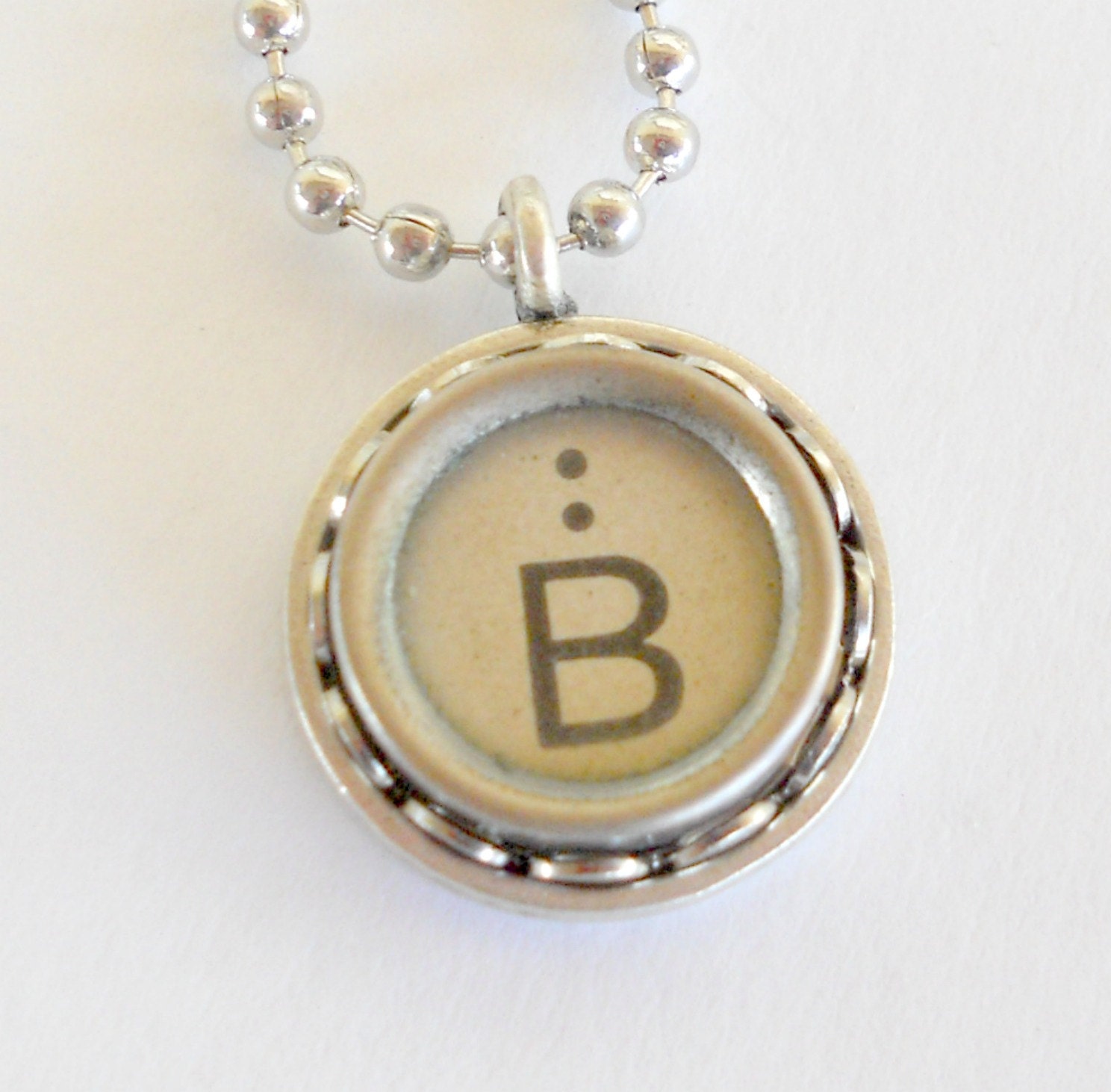 Recycled jewelry, Initial Necklace, Typewriter Key Necklace, French Typewriter B, Ivory, Vintage, Initial Jewelry,  All Letters Available