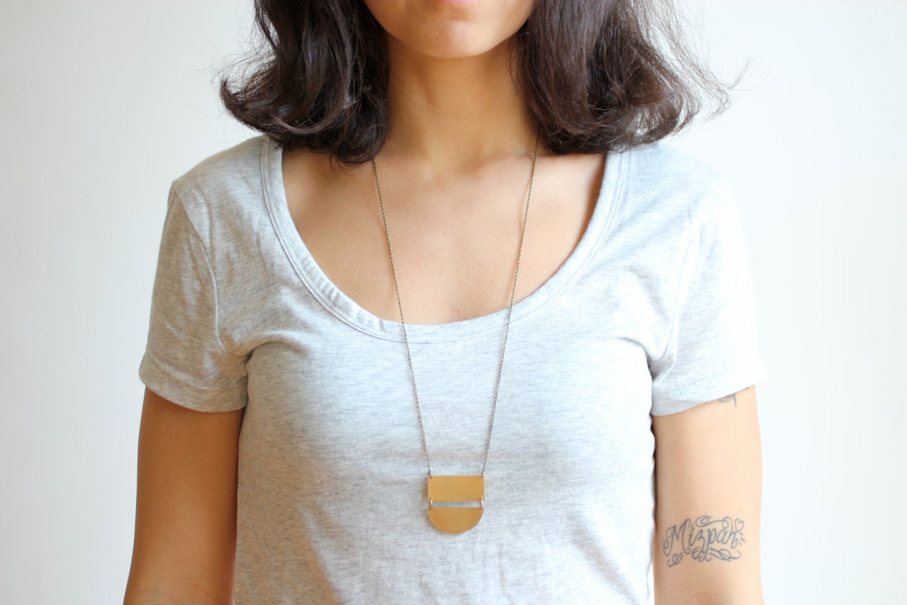 Geometric Minimalist Gold Bar Semicircle Brass Necklace