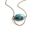 Turquoise Stone Hammered Semicircle Necklace