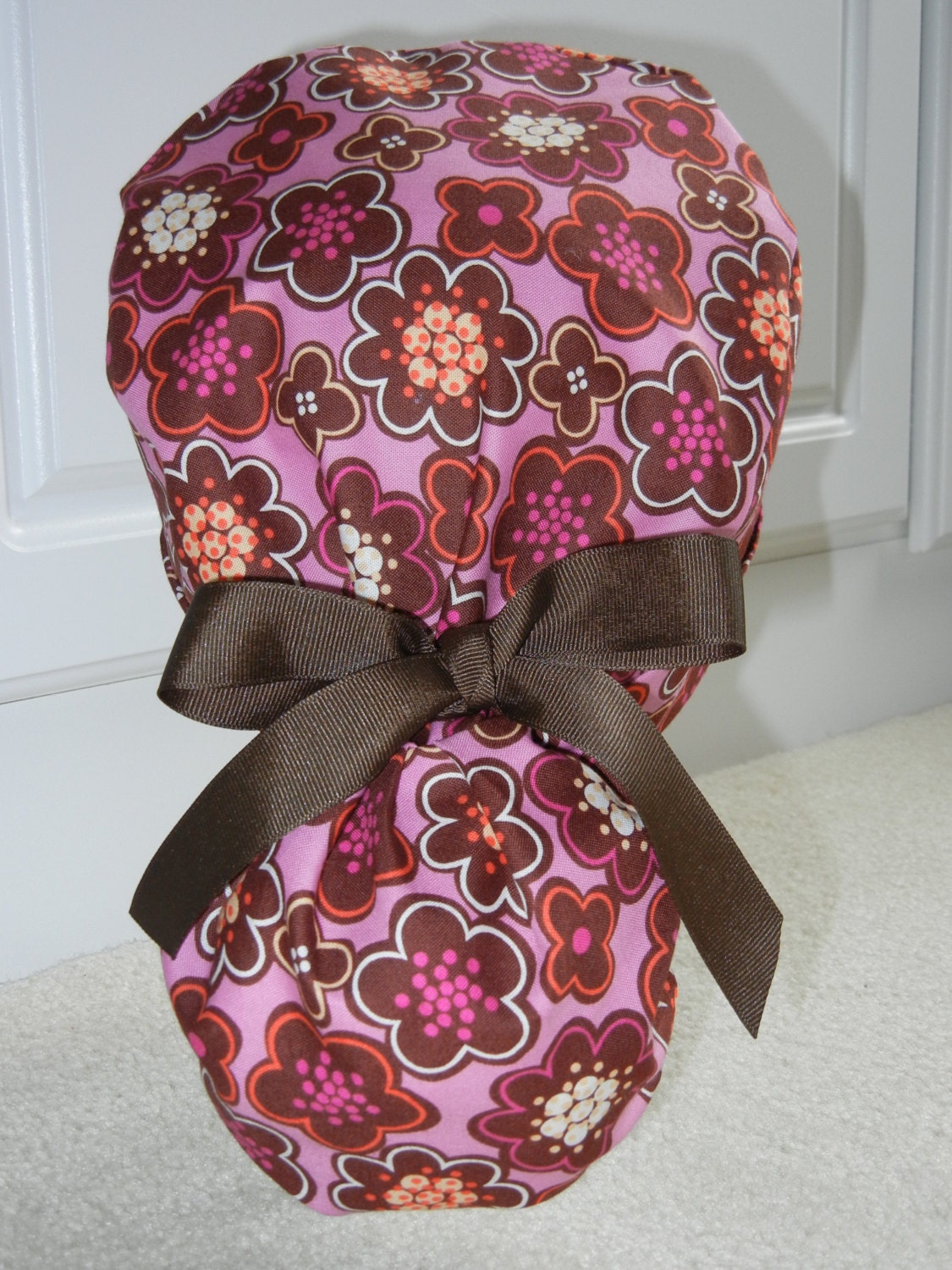 Turn Up Ponytail Scrub Hat in Flower Fields