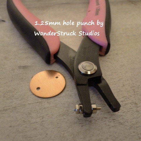 PiNK 1.25mm Hole Punch Pliers by WonderStruck Studios - metal punch for silver, copper and gold disks - includes instructions