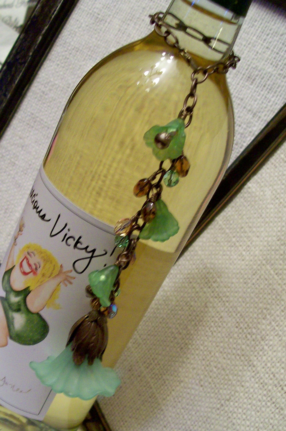 Hand Made Green Fluted Lily Wine Bottle Charm or Topper