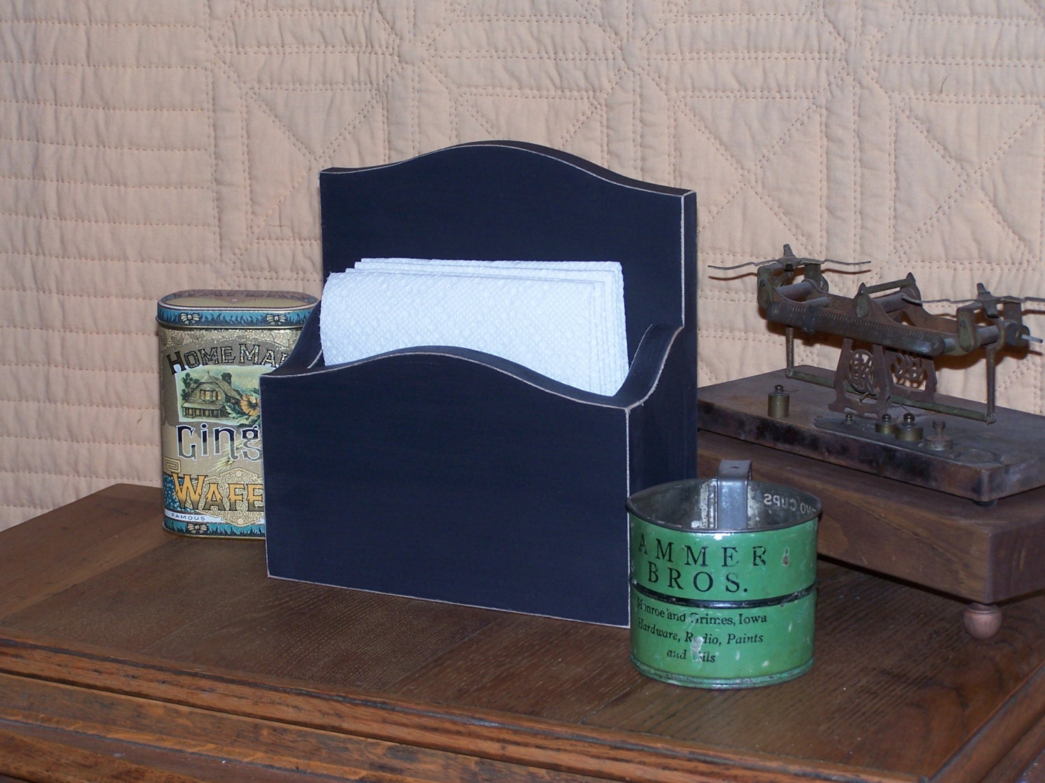 Wood Napkin Holder Caddy, Kitchen Home Decor, Shabby Cottage Country Chic, Primitive Farmhouse, Table Centerpiece, Color Choice