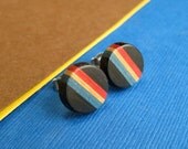 Unique Wood Jewelry, Striped Earrings, Flat Stud Earrings, Ebony Wooden Stud Earrings