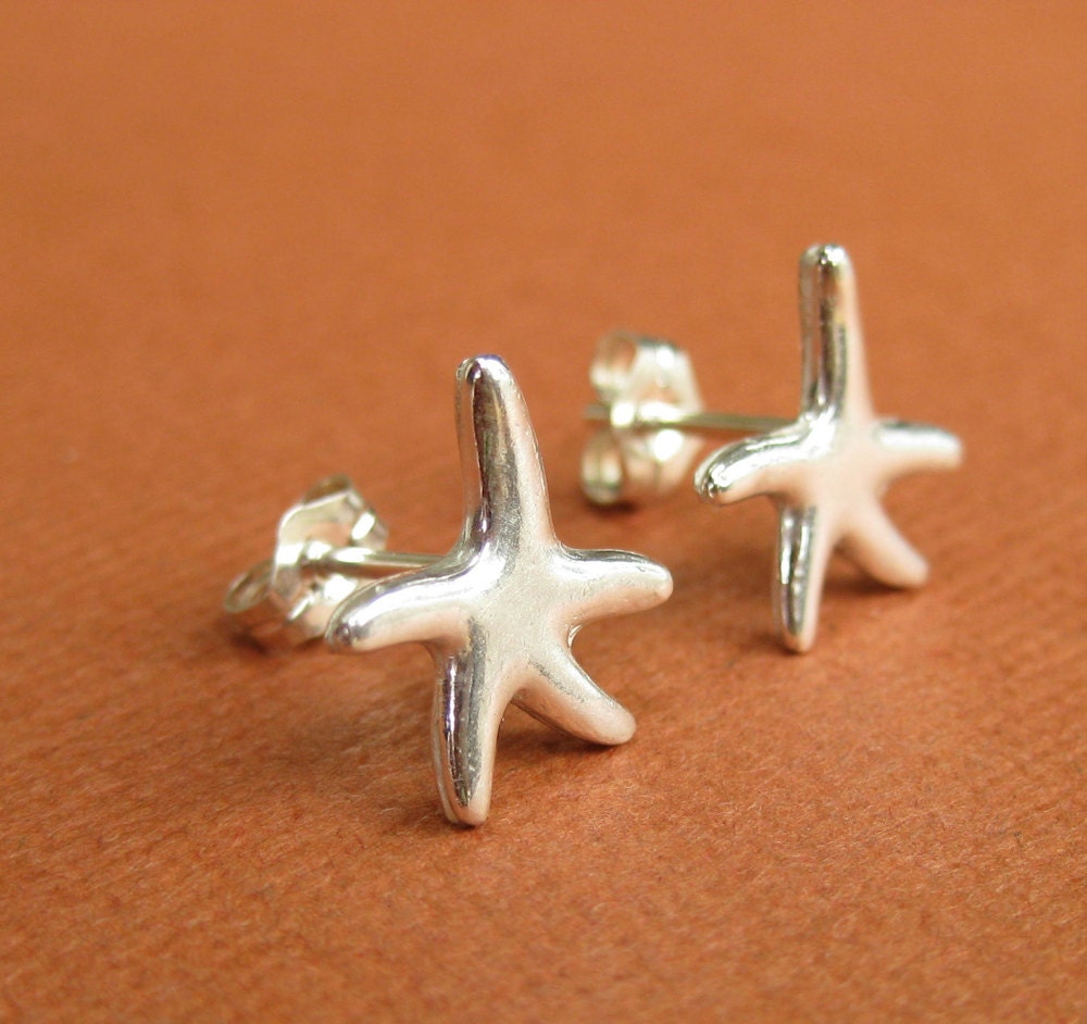 Handmade Silver Starfish Stud Earrings, Star Fish Earrings
