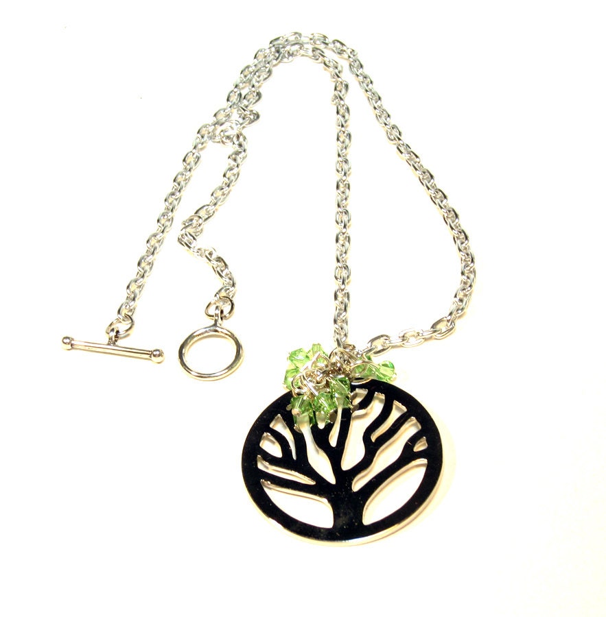 Tree of Life Necklace - Peridot Swarovski Crystals on Chain
