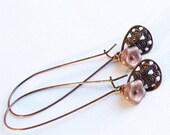 SALE Antique Copper Earrings - Apollo Gold Bellflowers with Teardrop Charms