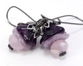 SALE Gunmetal Earrings -  Tanzanite Trumpet and Mauve Glass Pinwheel Flowers
