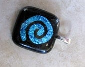 Hand Etched Dichroic Blue Spiral Pendant, Spiral Jewelry, Omega Slider, Etsy Jewelry - The Factor - 3676 -2