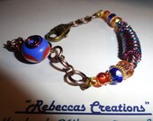 Red and Blue Wirebead Bracelet with redblue lampwork bead - number22- Limited Editions
