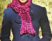 Ruffled Scarf  Hand Knitted - Fuchsia - Go From Summer to Winter