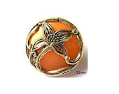 6 Vintage flowers buttons gold color flower Art Nouveau style on plastic anber color 21mm