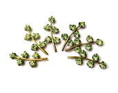 6 Vintage Swarovski leaves shape metal setting with light green crystal rhinestones-RARE
