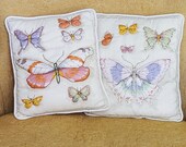 SALE Pair Vintage Puffy Butterfly Pillows