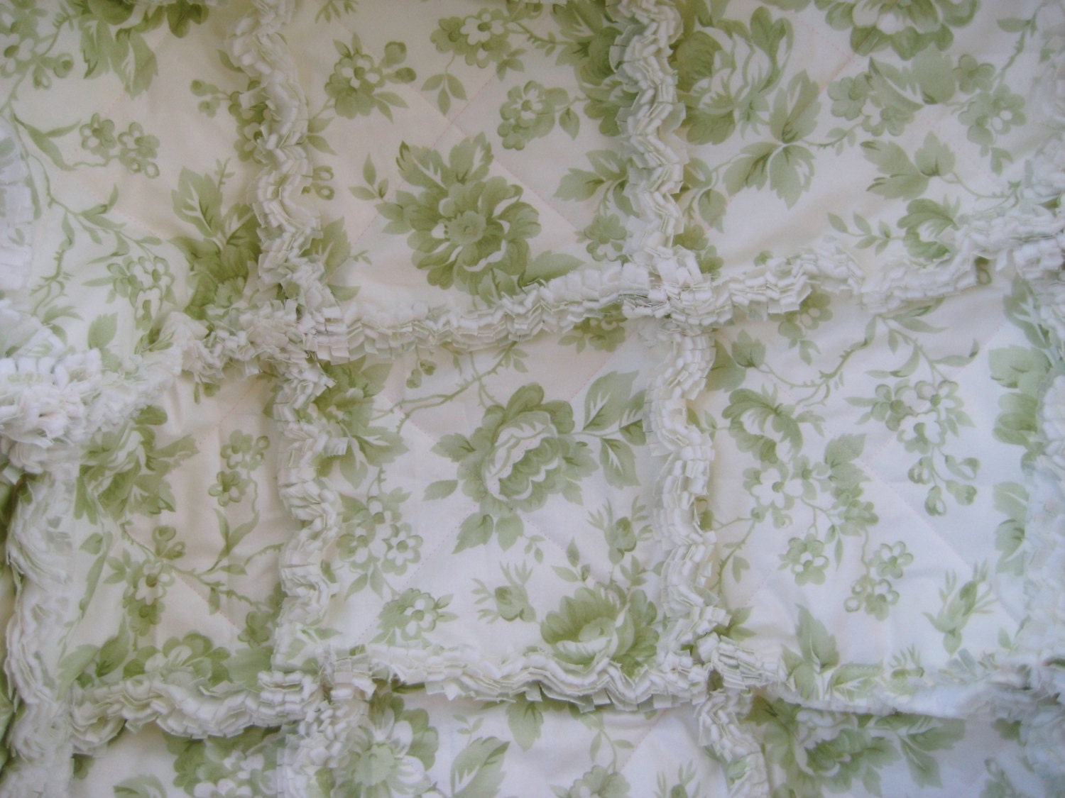 Baby Rag Quilt Crib Size Shabby Chic Whisper Soft Mint & White