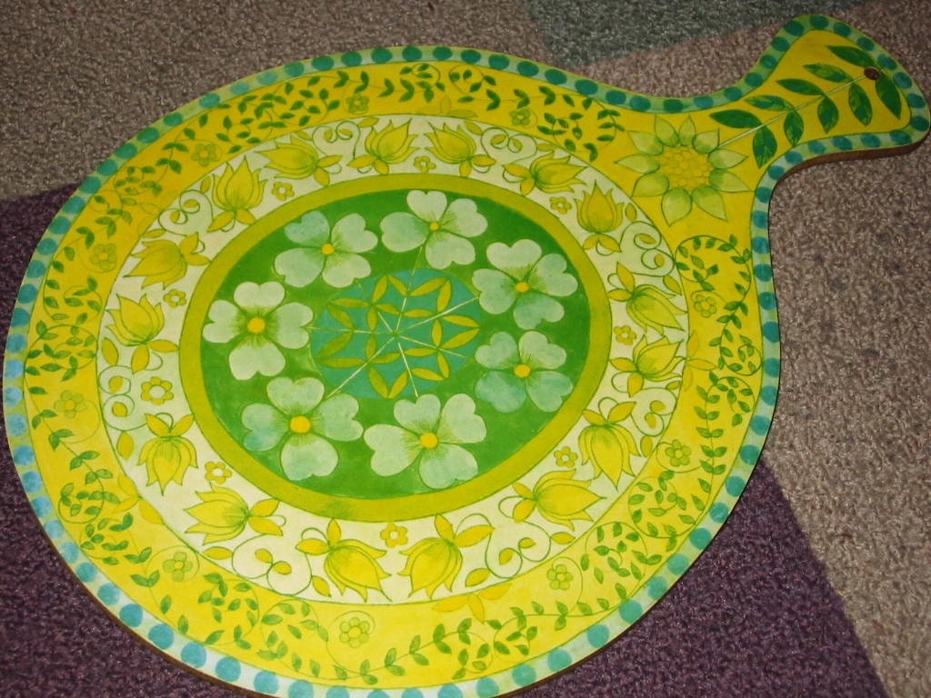 Vintage MOD 60s Yellow and Green Flower Motif Wall Hanging Wall Hanging