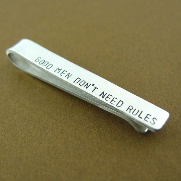 Doctor Who Good Men Don't Need Rules Tie Bar - Hand Stamped Doctor Who Aluminum Tie Bar
