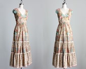 Floral Maxi Dress 1970s Vintage Victor Costa Prairie Sun Dress
