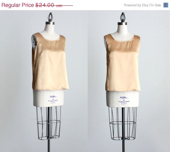 SALE 30% Off Gold Tank Top 1990s Vintage Golden Silken Tunic Sleeveless Blouse