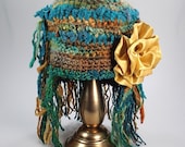 Crocheted Flapper hat handspun yarn and silk sari ribbon