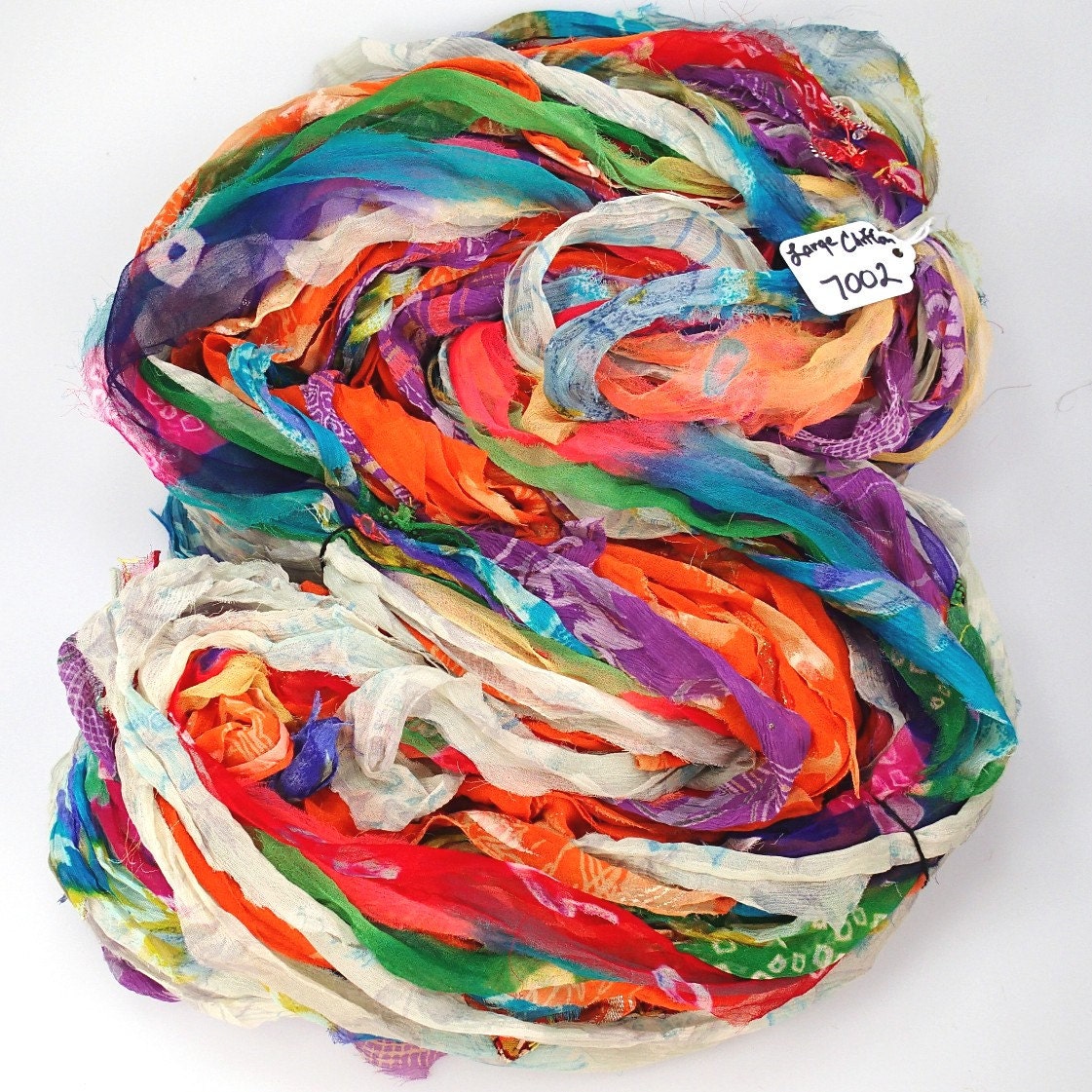 Recycled Multi color Chiffon silk sari ribbon HUGE skein NEW