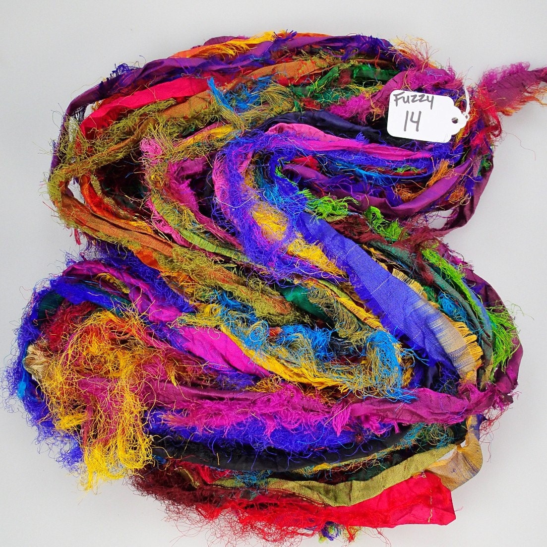 Recycled Silk Sari ribbon multi color Dbl soft soak Vintage Fade LARGE skein Fuzzy