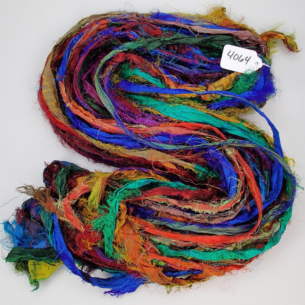 Recycled Silk Sari ribbon multi color Dbl soft soak Vintage Fade LARGE skein Fuzzy