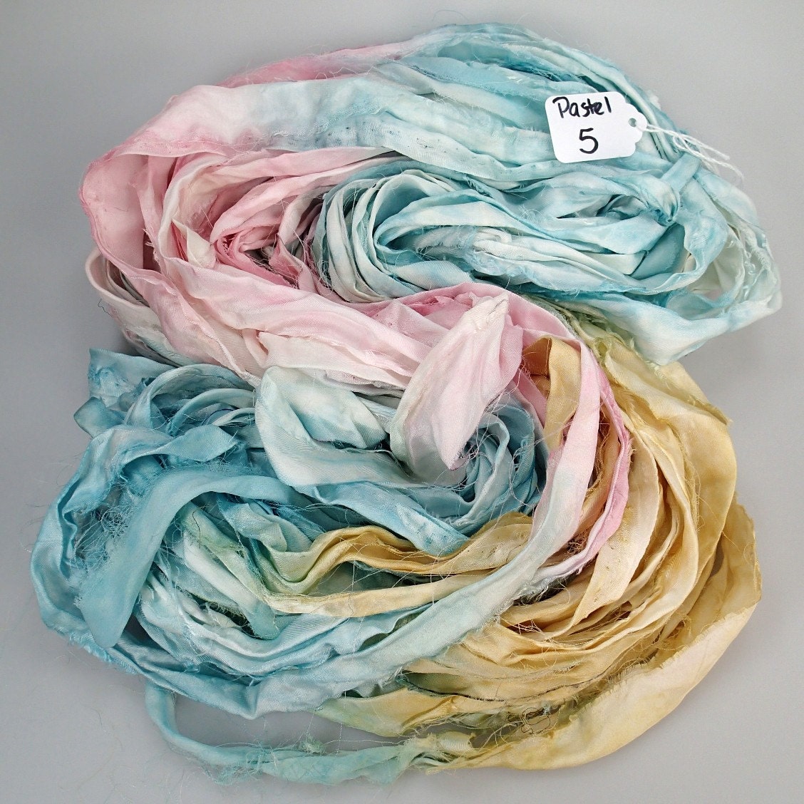 Recycled Silk Sari Ribbon River of Pastel HUGE PREMIUM skein
