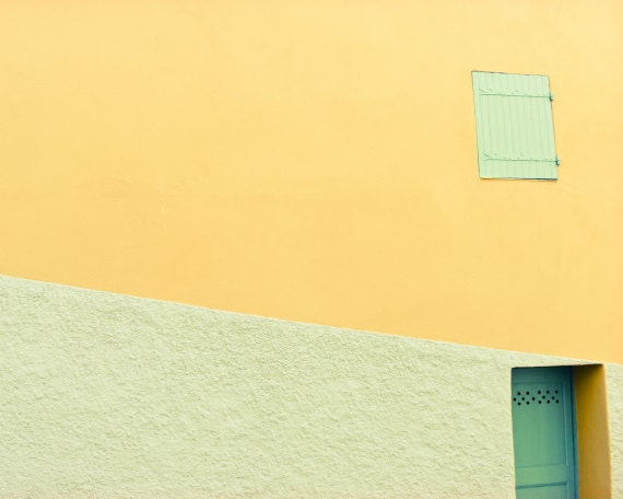 Mid century modern retro photography - yellow mint green - architecture photograph - building lines bold color 8x10 - "Lemon Sherbet"