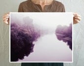16x20 Large wall art - poster print, river photography - plum purple aubergine wall art dreamy river fine art print mist fog  "Dream River"
