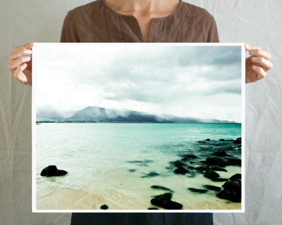 Large wall art poster 16x20 art print - Beach photography - aqua blue sea shore water coastal mountain  "Sea of Love" fine art print