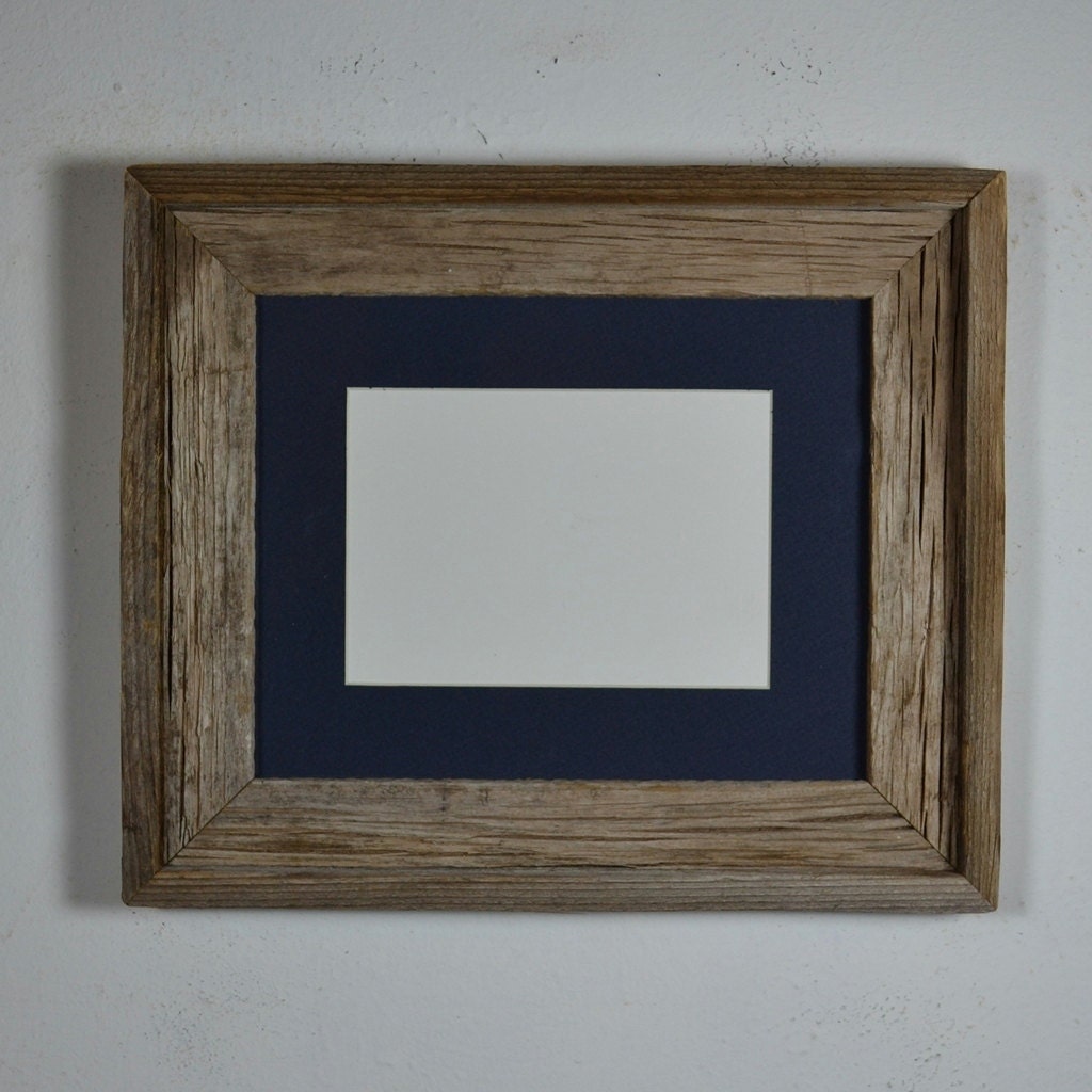 8x10 eco friendly barnwood photo frame  5x7 dark blue mat
