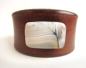 Beaded Rawhide Leather Cuff with Carnelian Bead