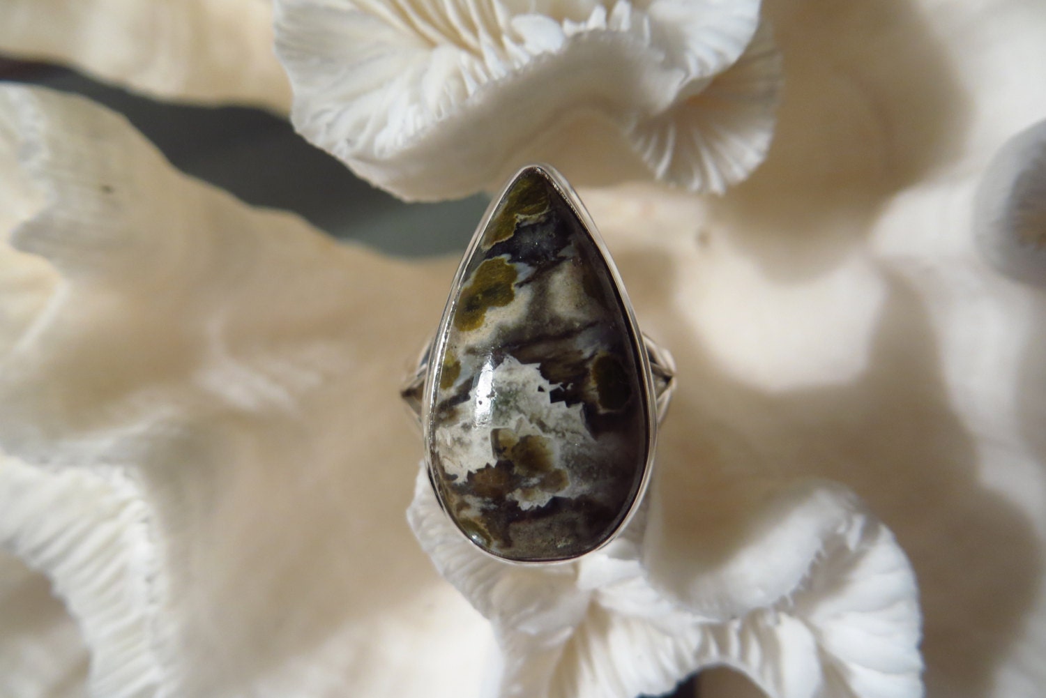 Beautiful Ocean Jasper Agate Ring Size 6.25