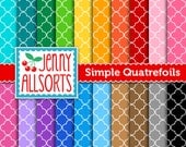 Quatrefoil Digital Papers - 16 Sheets in Rainbow Colors - Instant Download