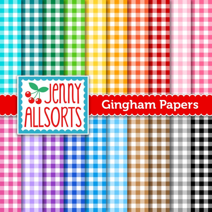 Gingham Digital Paper Pack - 20 Sheets in Rainbow colors - Instant Download