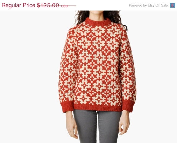 SALE - Vintage Cream & Red Geometric Finnish Sweater