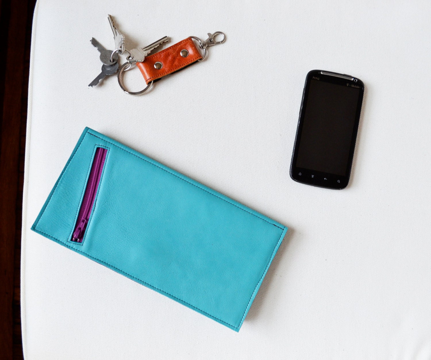 Leather Wallet Clutch - The Stella Travel Wallet  in Sky Blue