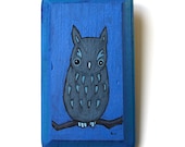 Gray Owl  - Original Wall Art Acrylic Painting on Wood by Karen Watkins