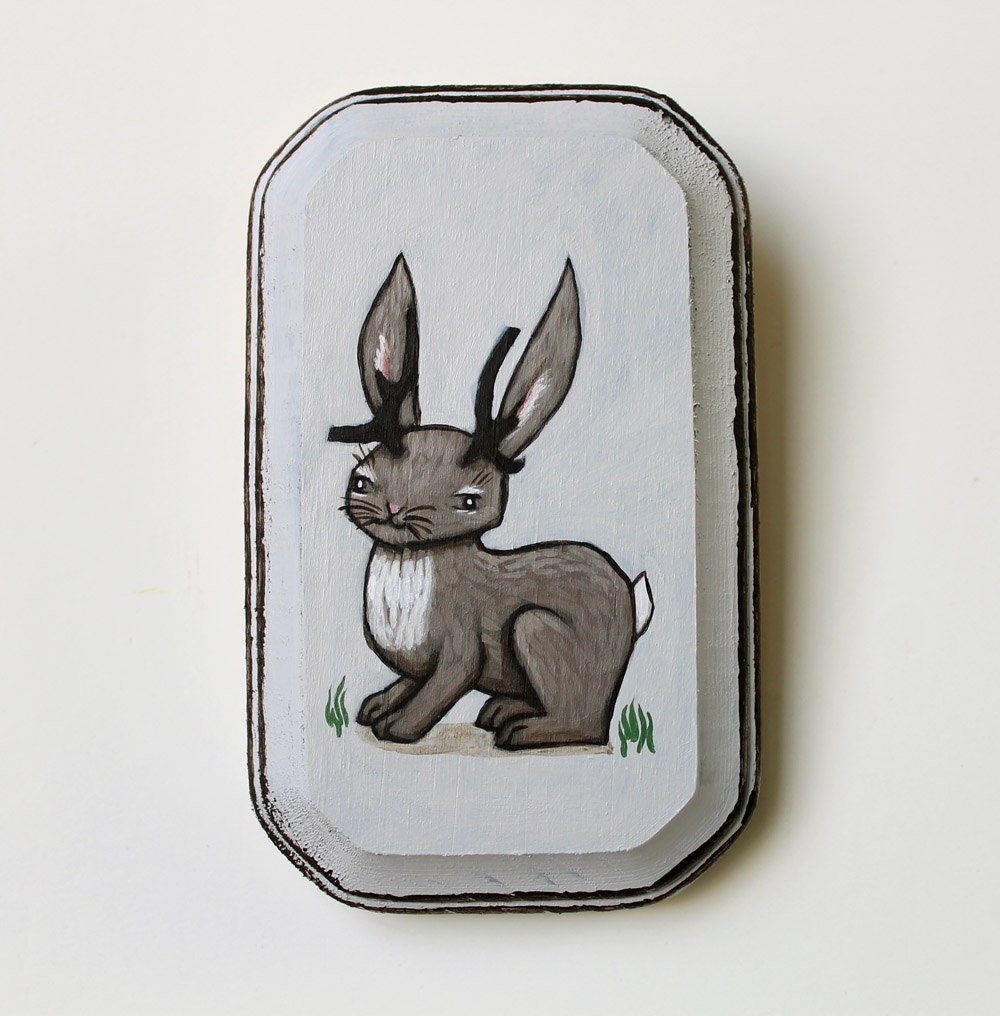 Jackalope  - Original Wall Art Acrylic Painting on Wood by Karen Watkins