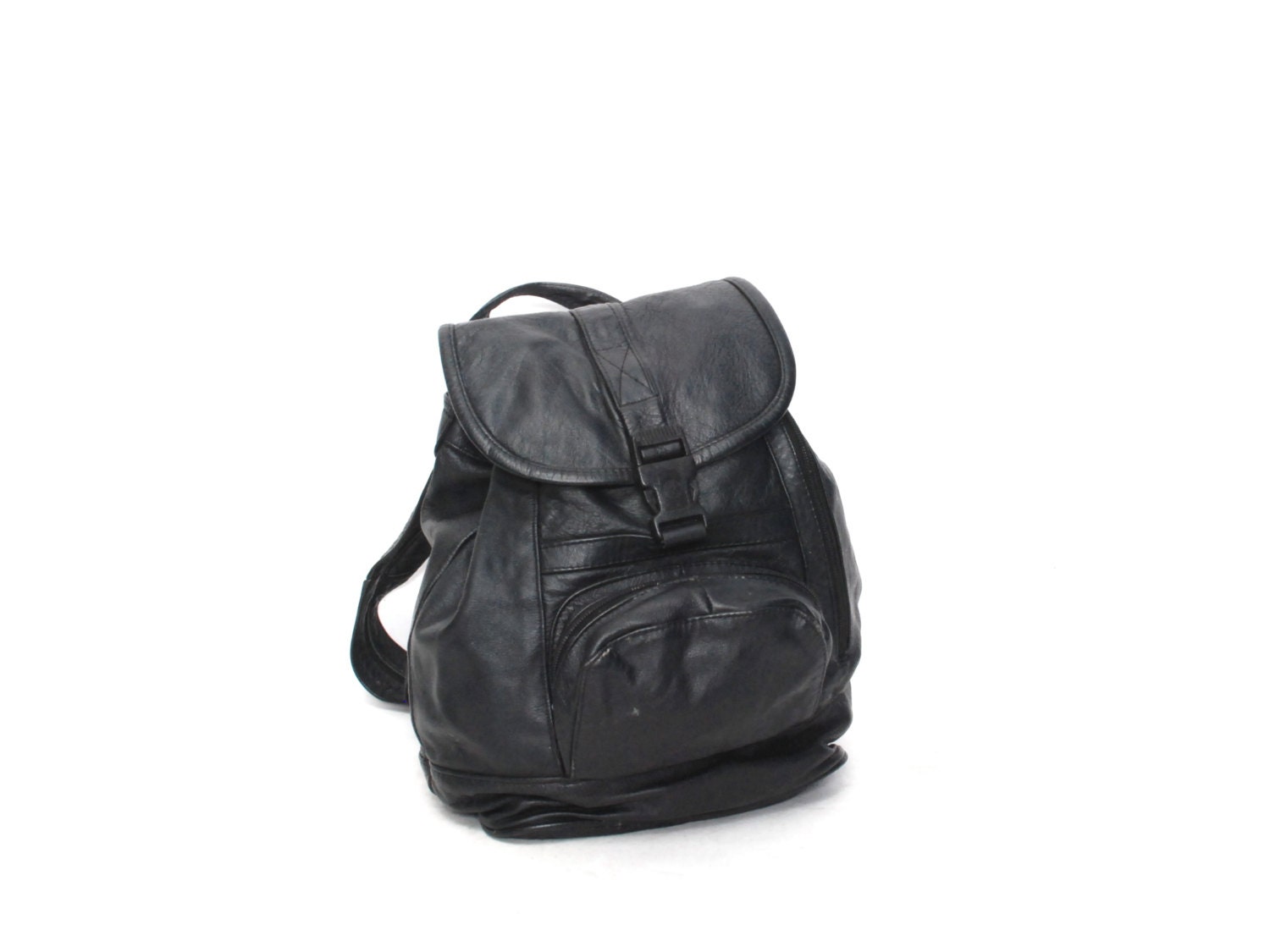 GRUNGE black leather 80s 90s BACKPACK hobo mini knapsack