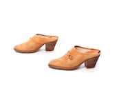 size 6.5 SOUTHWEST tan leather 70s 80s BOHEMIAN platform CLOG slip on mules
