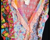 ADORABLE Vintage VTG 90s Multicolor patchwork Floral Print cotton summer Jou Jou Top M