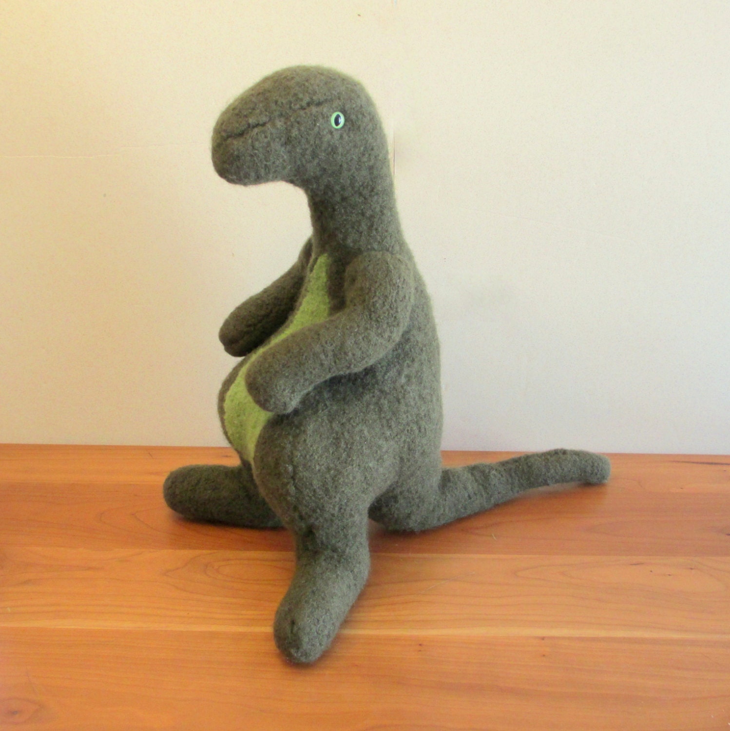 Tyrannosaurus TRex Stuffed Toy Animal. Handmade, Green, Wool. Handmade Stuffed Animals by FeltedFriends on Etsy.