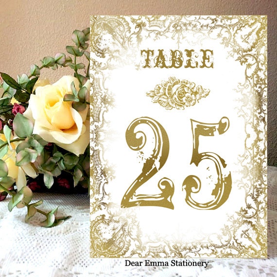 Elegant Grunge Wine Bottle Labels or Cardstock Table Numbers - Gold Antique Vintage - Wedding Reception - Sample