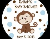 20 Personalized Round Stickers - Little Monkey - Blue - 2" Inches