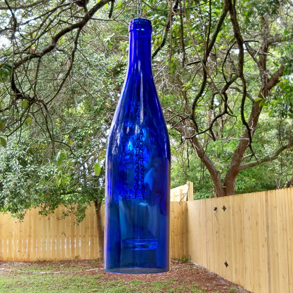 Blue Wine Bottle Hanging Candle Holder/Lantern