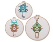 Set of 3 Teal Cuckoo Clocks Cross Stitch Pattern Instant Download